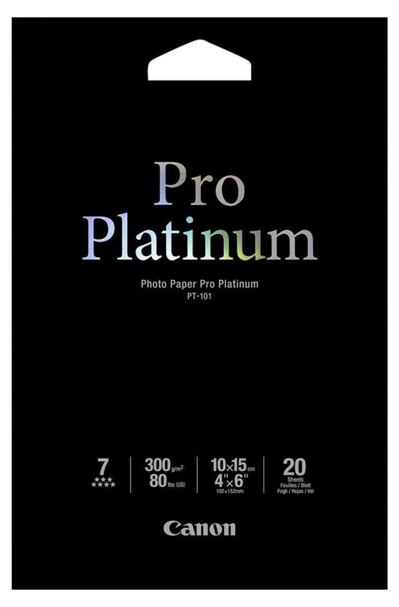 Canon PT-101 Pro Platinum Fotopapier 10x15 cm – 20 Blatt, Glanz, A6, 10x15 cm, 4x6