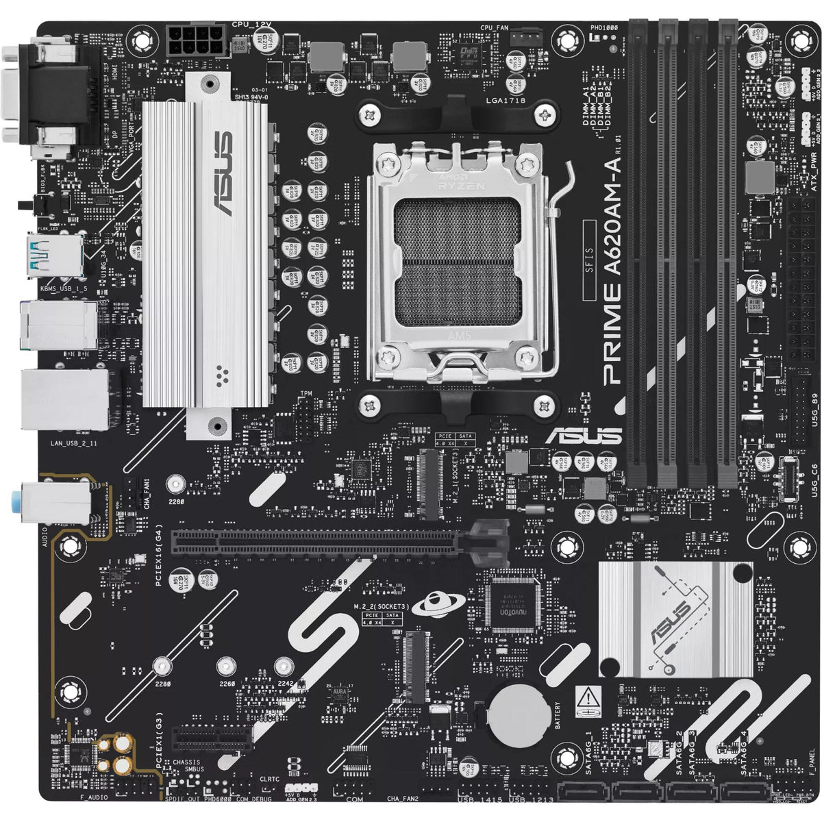ASUS PRIME A620AM-A-CSM, AMD, Sockel AM5, AMD Ryzen 7000 Series, AMD Ryzen 8000 Series, AMD Ryzen 9000 Series, Sockel AM5, DDR5-SDRAM, 256 GB