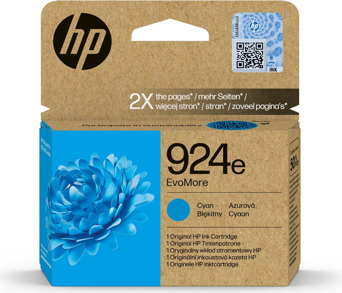 HP 924e EvoMore Cyan Original Druckerpatrone, Hohe (XL-) Ausbeute, Cyan, 1 Stück(e), 800 Seiten, Einzelpackung
