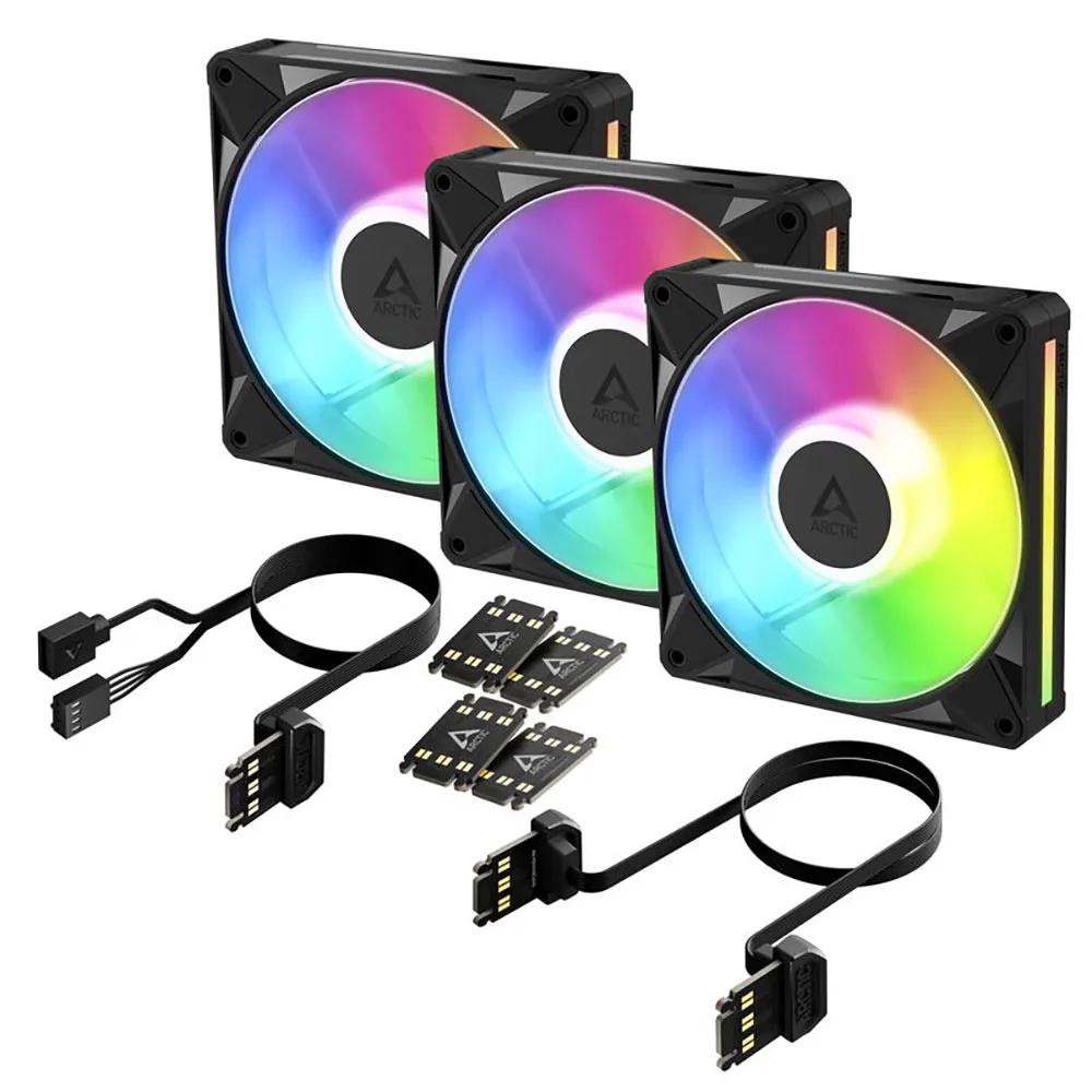 ARCTIC BioniX P14 A-RGB - 3 Pack 140 mm PWM-Lüfter mit Daiy Chain, Ventilator, 14 cm, 400 RPM, 2500 RPM, 186 m³/h, Schwarz