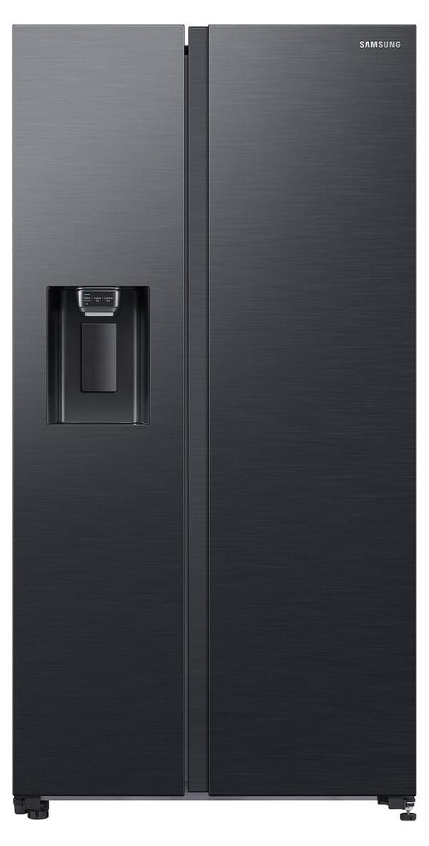 Samsung Side-by-Side mit Slim Ice Maker und Wassertank, 628 ℓ, Freistehend, Amerikanische Tür, Schwarz, Edelstahl, Gehärtetes Glas, Links/Rechts, 628 l