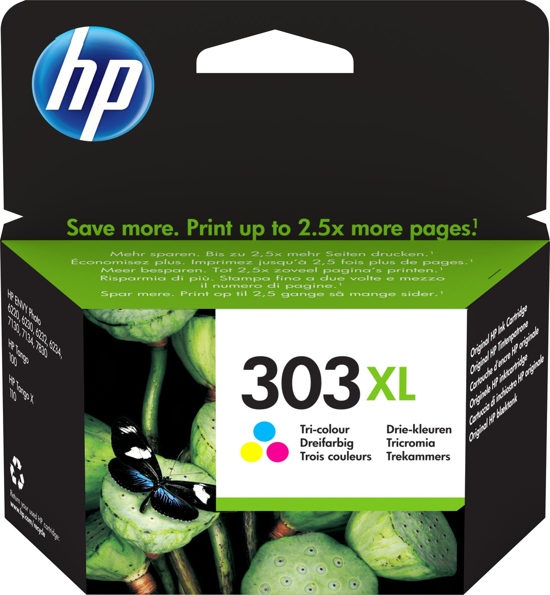 HP 303XL Cyan/Magenta/Gelb Original Druckerpatrone mit hoher Reichweite, Hoch, Cyan, Magenta, Gelb, Tinte auf Farbstoffbasis, 1 Stück(e), 415 Seiten, Einzelpackung