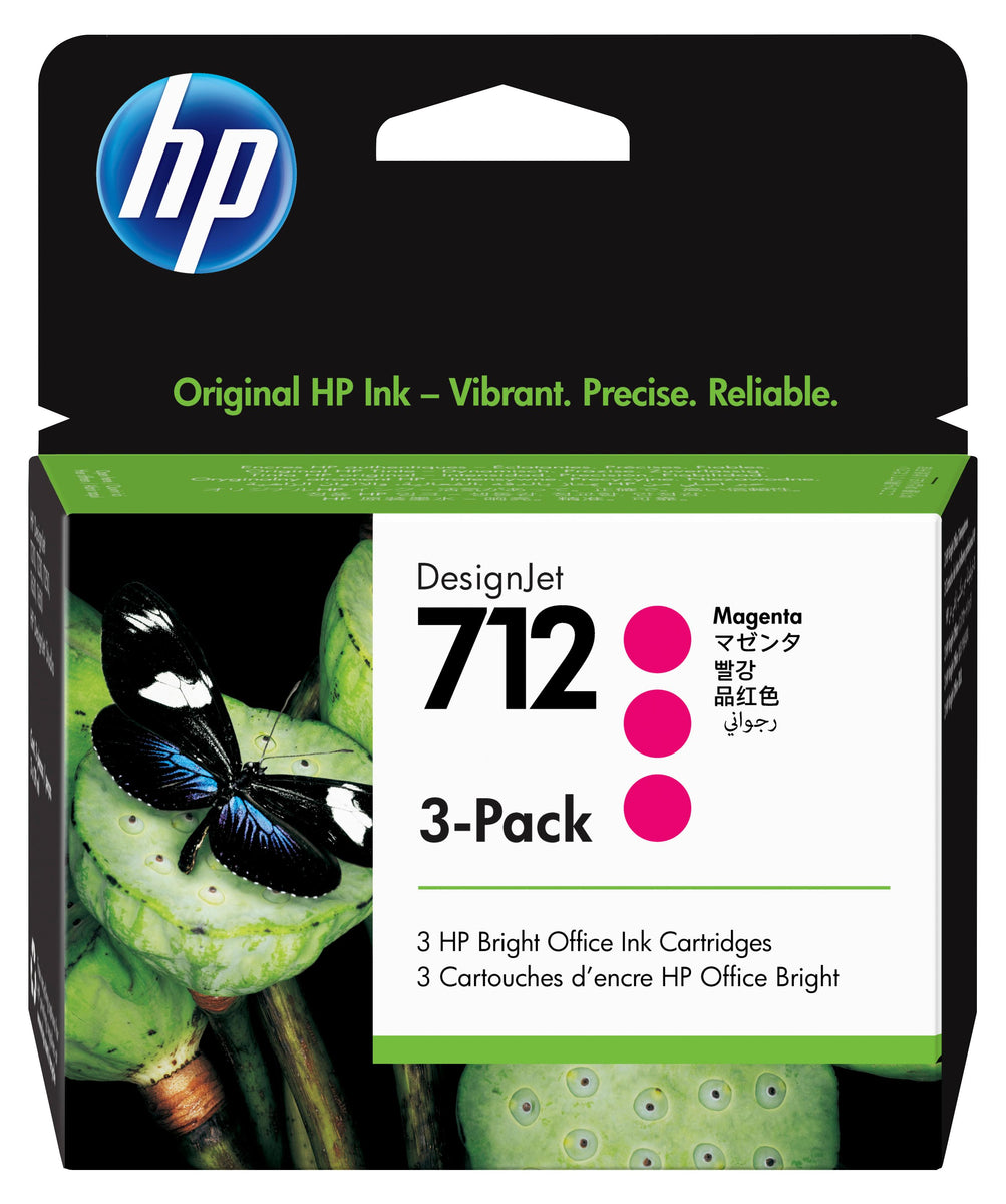HP 712 3er-Pack Magenta DesignJet Druckerpatrone, 29 ml, HP DesignJet T210, T230, T250, T630, T650 Druckerserie, Thermal Inkjet, Magenta, Singapur, Malaysia, 119 mm, 46,2 mm