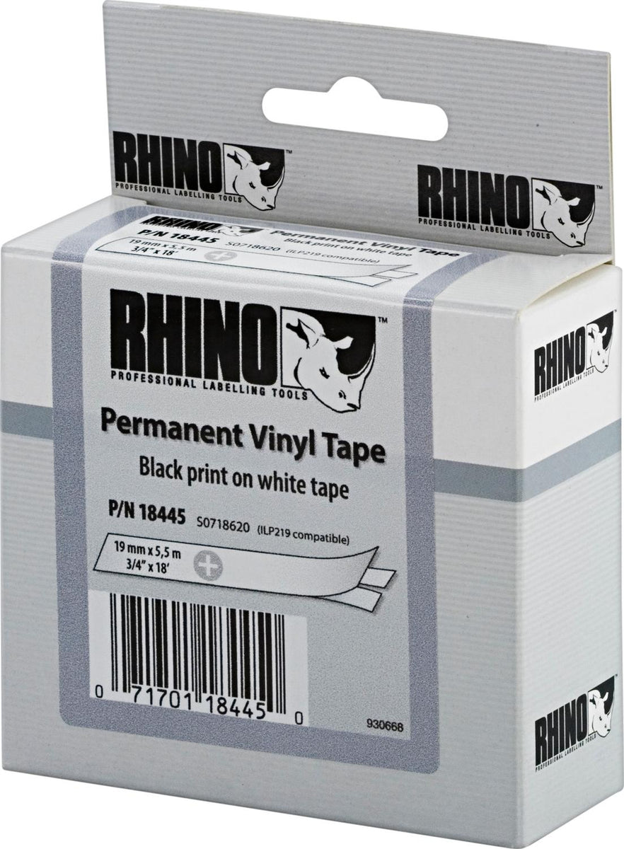 DYMO Rhino-Industrie-Vinyletiketten | 19 mm x 5,5 m | schwarz auf weiß | selbstklebendes Schriftband | für Rhino und LabelManager Beschriftungsgerät, D1, Weiß, Vinyl, Belgien, 5,5 m, 1 Stück(e)