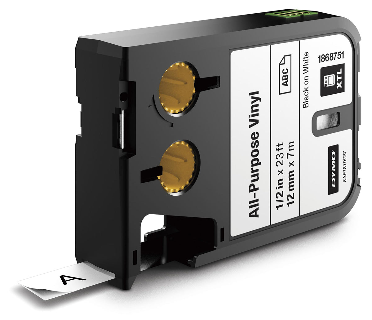 DYMO XTL Allzweck-Vinyletikett | 12 mm x 7 m | Schwarz auf Weiß, Schwarz auf weiss, Schwarz, Wärmeübertragung, Vinyl, Belgien, -40 - 60 °C