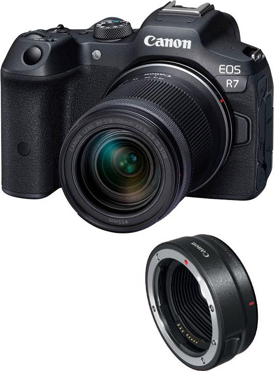Canon EOS R7 + RF-S 18-150mm F3.5-6.3 IS STM + EF- R, 32,5 MP, 6960 x 4640 Pixel, CMOS, 4K Ultra HD, Touchscreen, Schwarz