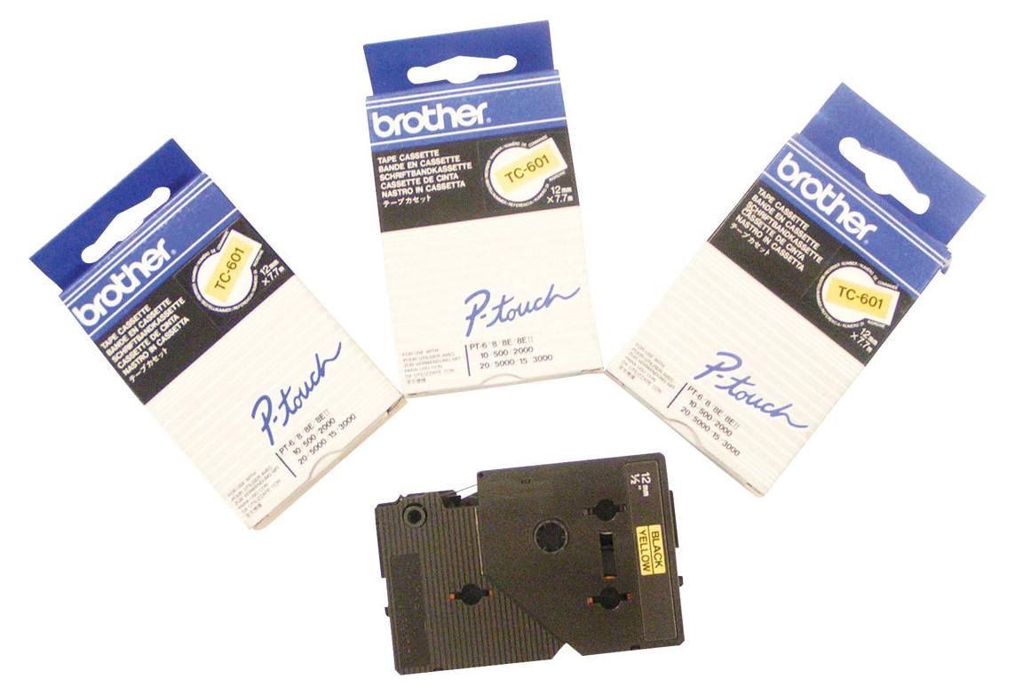 Brother Gloss Laminated Labelling Tape - 12mm, Black/Yellow