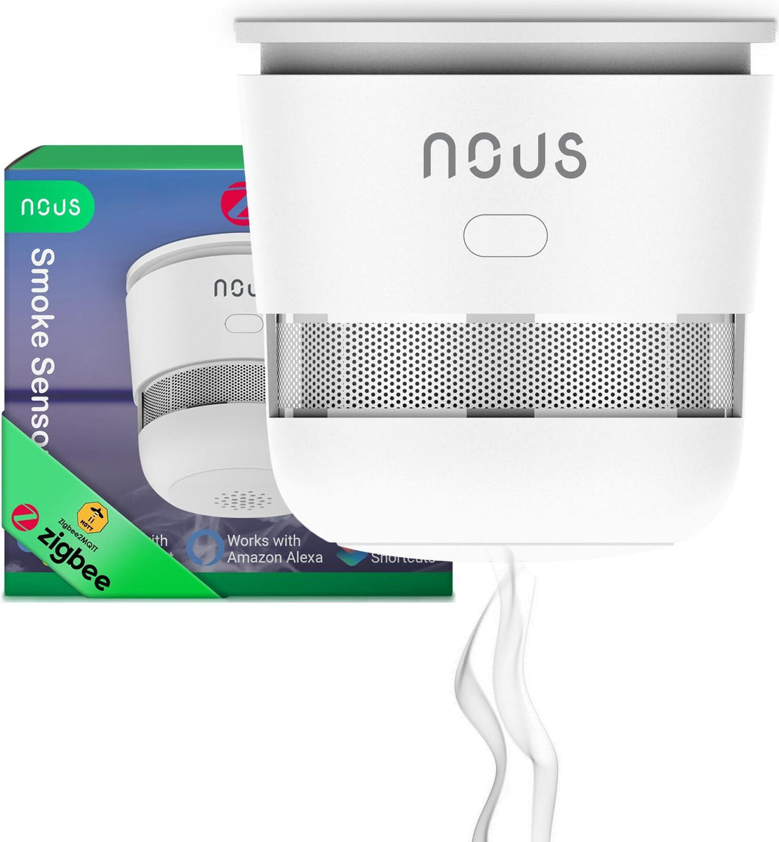NOUS E8 Smart Rauchmelder, ZigBee 3.0, CR123A Batterie, min. 85 dB, App-Steuerung, Alexa und Google