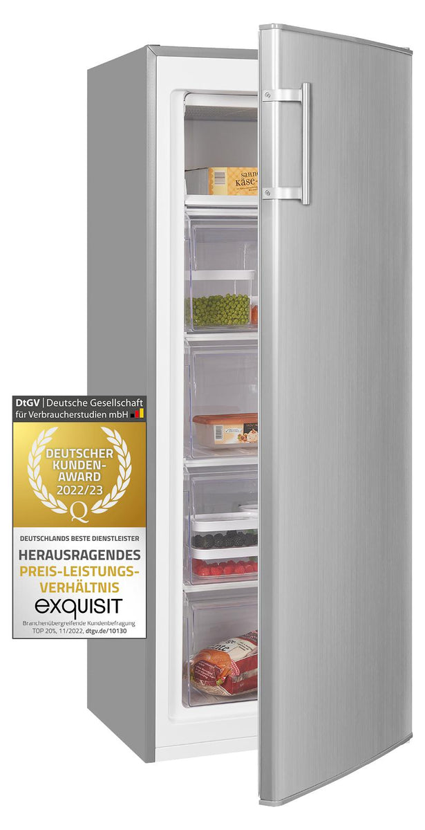 Exquisit Gefrierschrank GS230-H-040E inoxlook | Nettoinhalt: 168L | EEK: E | Inoxlook