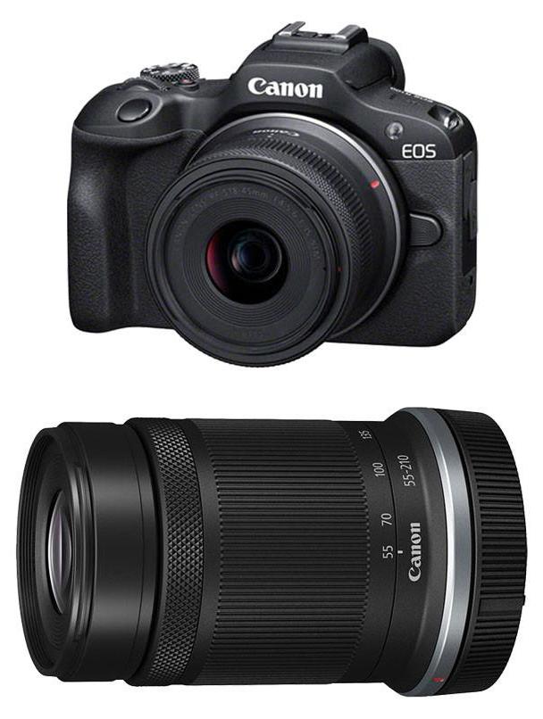 Canon EOS R100 + RF-S 18-45mm F4.5-6.3 IS STM + RF-S 55-200mm F5-7.1 IS STM Kit, 24,1 MP, 6000 x 4000 Pixel, CMOS, 4K Ultra HD, 309 g, Schwarz