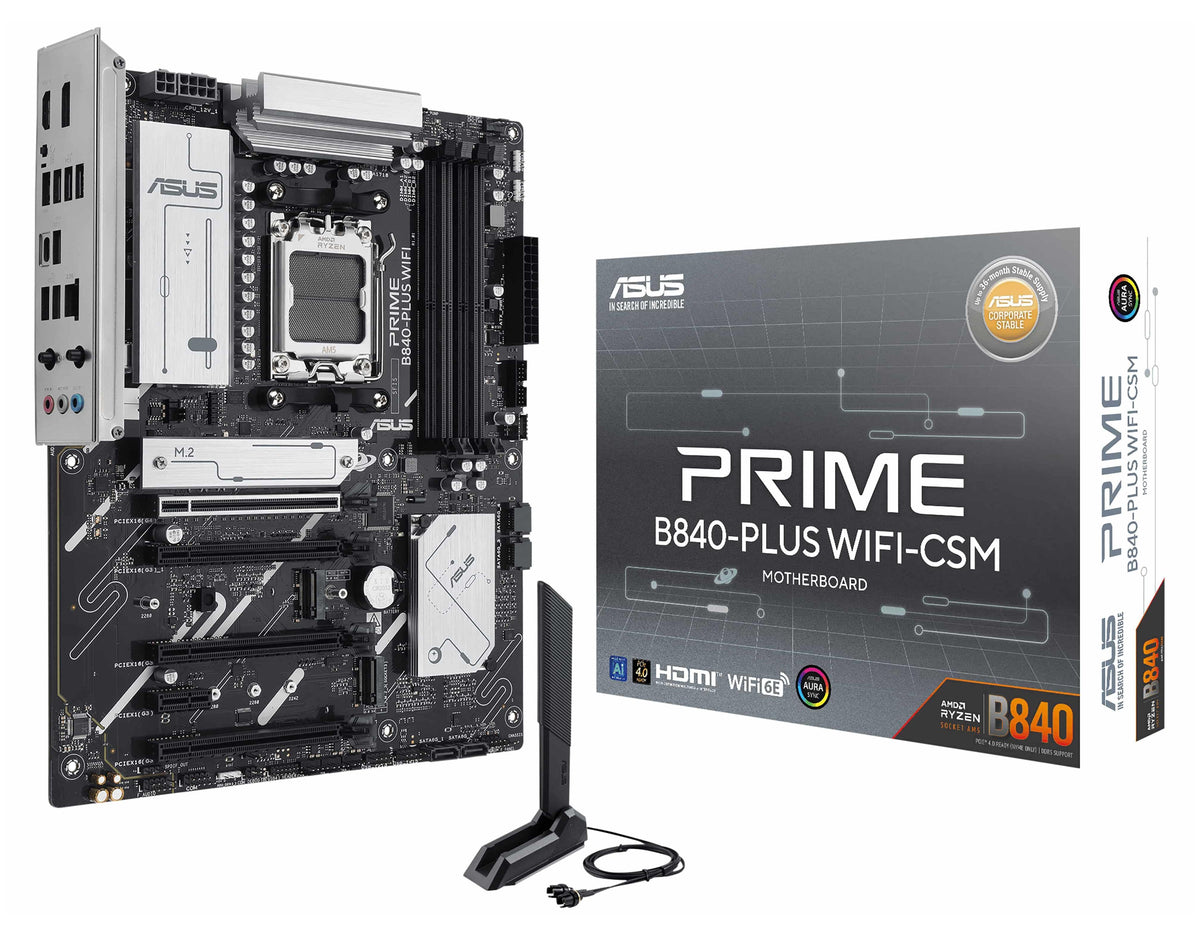 ASUS PRIME B840-PLUS WIFI, AMD, Sockel AM5, AMD Ryzen 7000 Series, AMD Ryzen 8000 Series, AMD Ryzen 9000 Series, Sockel AM5, DDR5-SDRAM, 192 GB