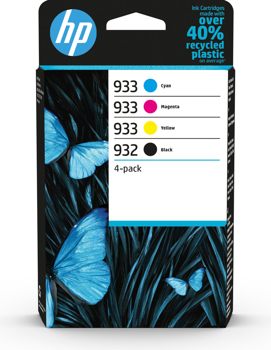 HP 932 Schwarz/933 Cyan/Magenta/Gelb Original-Druckerpatronen, 4er-Pack, Standardertrag, Schwarz, Cyan, Magenta, Gelb, Tinte auf Pigmentbasis, Tinte auf Pigmentbasis, 8,5 ml, 4 ml