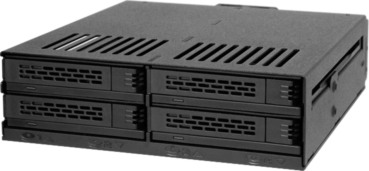 Icy Dock MB324SP-B, 0 TB, SATA, Serial ATA II, Serial ATA III, Serial Attached SCSI (SAS), 440 g, Desktop, Schwarz