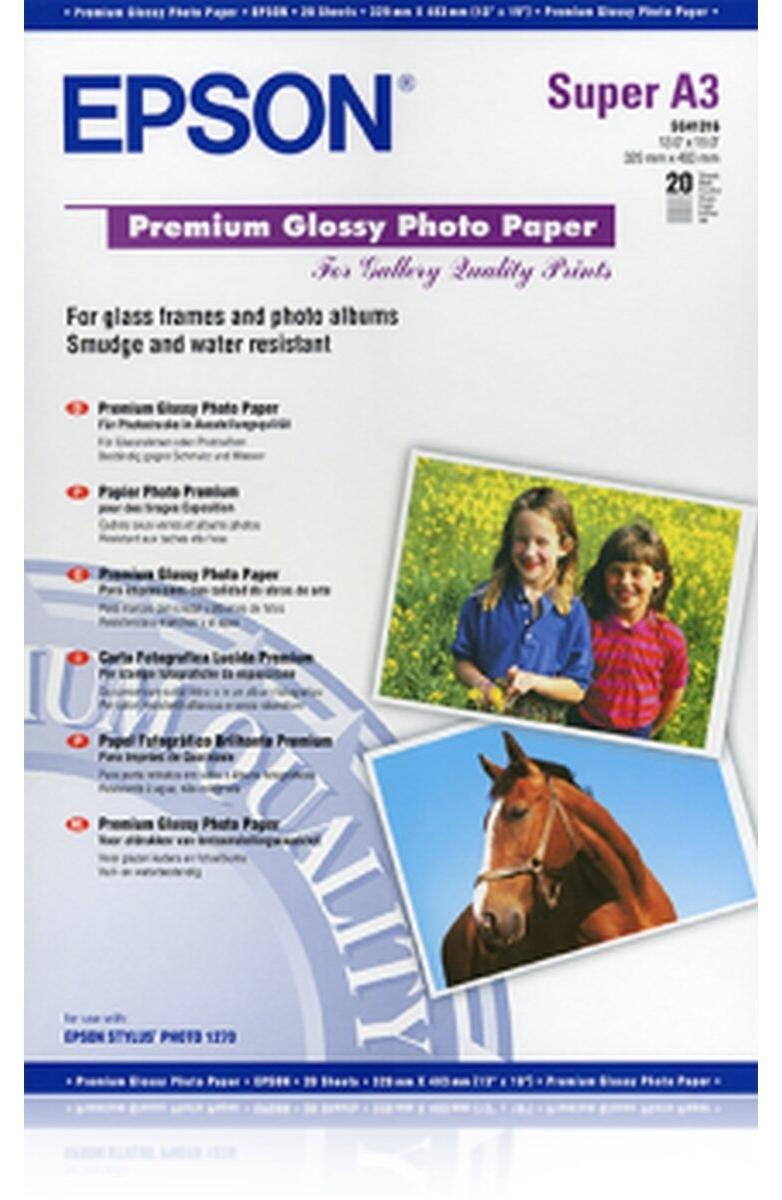 Epson Premium Glossy Photo Paper A3+, 20 Blatt, 255 g/m2, Tintenstrahldrucker, A3+ (330x483 mm), Premium-Glanz, 20 Blätter, 255 g/m², 95%