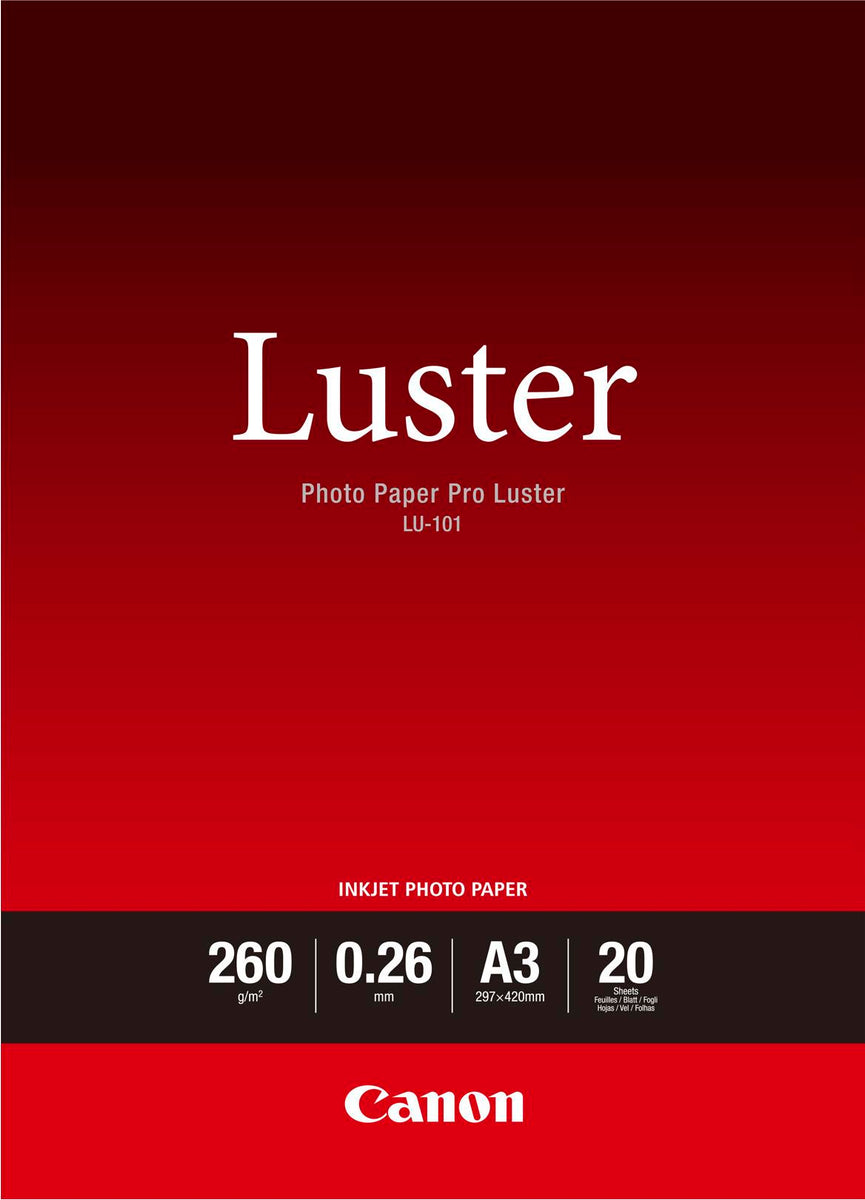 Canon LU-101 Luster Fotopapier Pro A3 – 20 Blatt, Satin, 260 g/m², Weiß, 260 µm, 10 - 35 °C, 10 - 35 °C