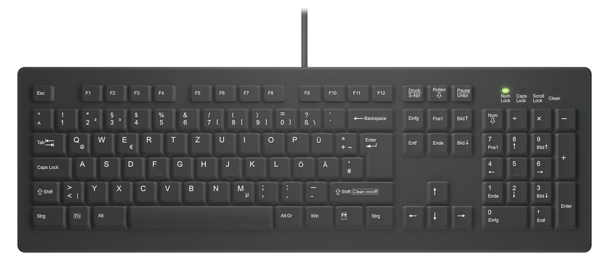 Contour Design Active Key Contour ClassicClean Medizinische Tastatur Abnehmbare Abdeckung Full-Size Kabelgebunden Schwarz DE C8100, Volle Größe (100%), Kabelgebunden, USB, Scherenschalter, QWERTZ, Schwarz