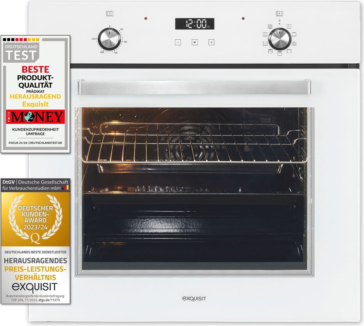 Exquisit Einbaubackofen EBE76-9-H-020 weiss | Energieeffizienzklasse A | 75,6 l Garraum | Einbaubackofen 60 cm