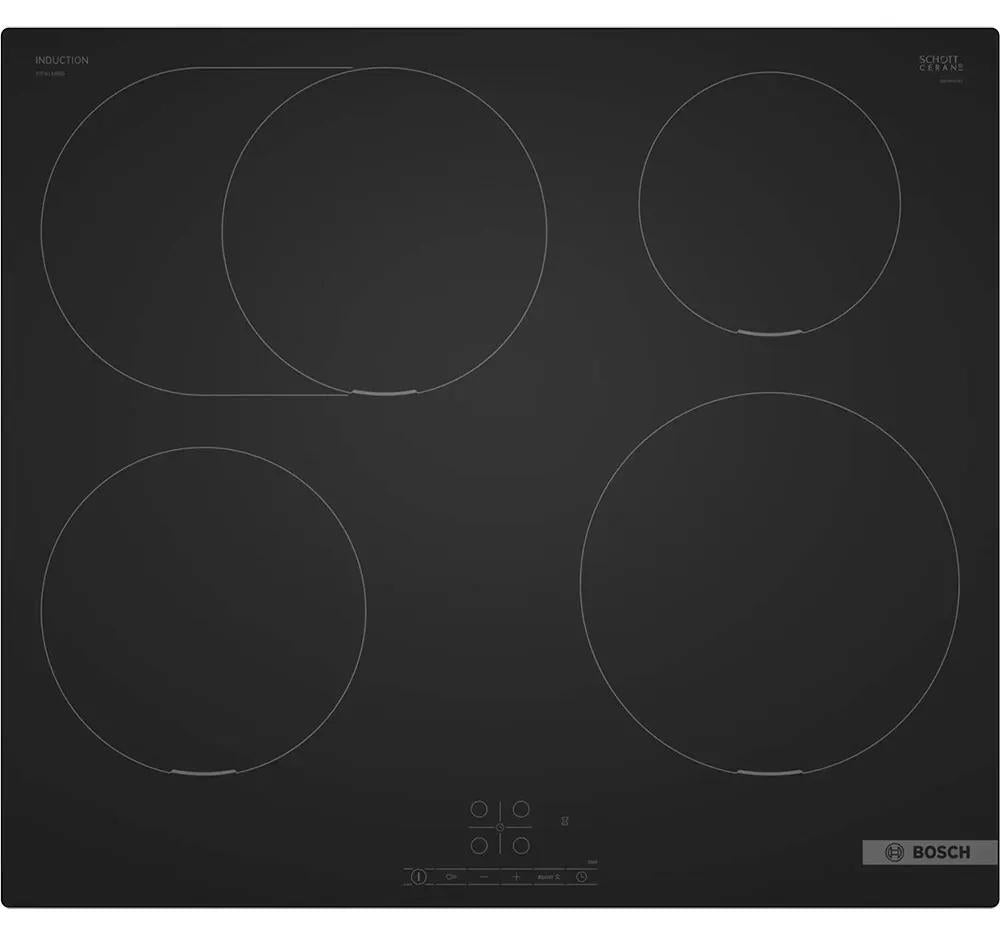 Bosch PIF61ABB5E, Schwarz, Integriert, 60 cm, Zonen-Induktionskochfeld, Glaskeramik, 4 Zone(n)