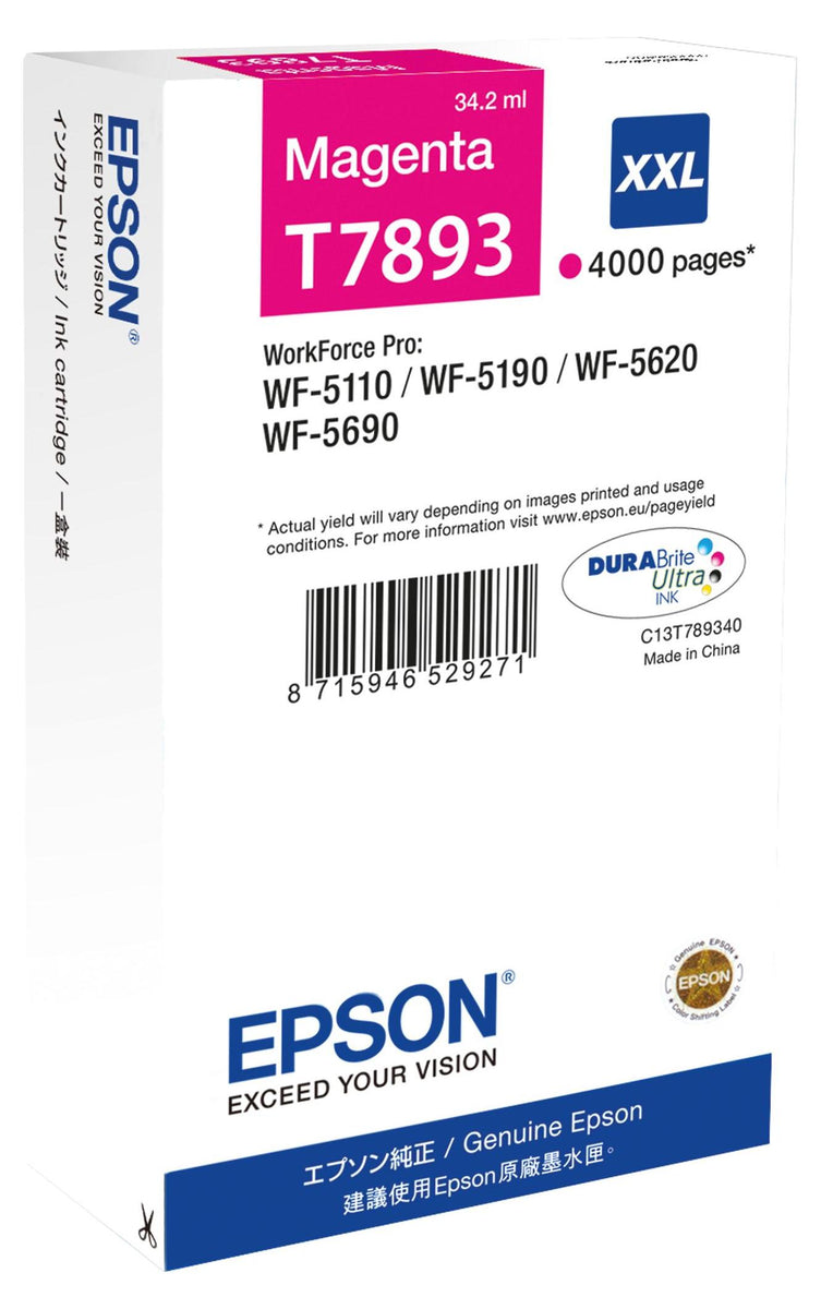 Epson Tintenpatrone XXL Magenta 4k, Hohe (XL-) Ausbeute, Magenta, Tinte auf Pigmentbasis, 34,2 ml, 1 Stück(e), Einzelpackung