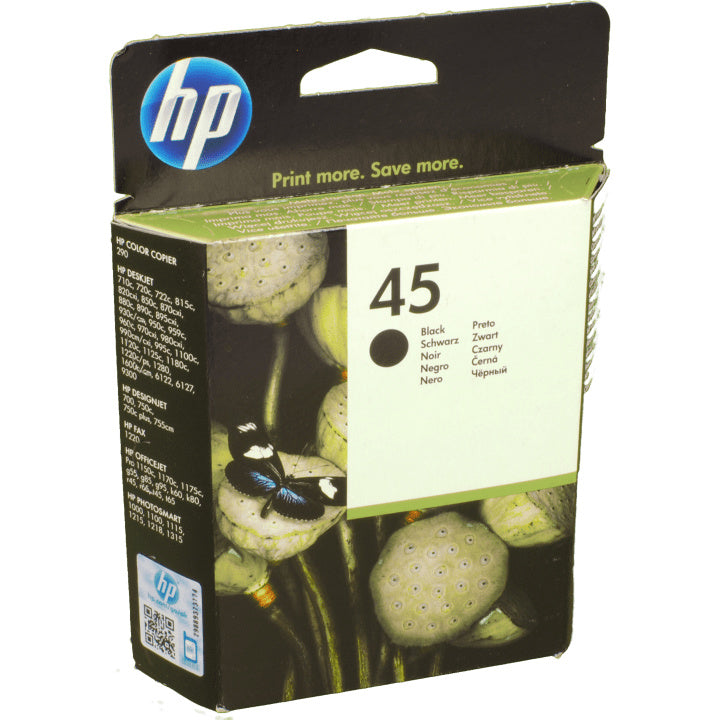 HP 45 Schwarz Original Druckerpatrone groß, Schwarz, Tinte auf Pigmentbasis, Tinte auf Farbstoffbasis, 1 Stück(e), 930 Seiten