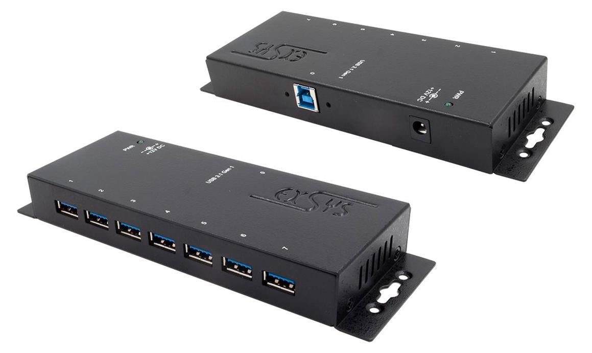 EXSYS EX-1188HMS-3, USB 3.2 Gen 1 (3.1 Gen 1) Type-B, USB 3.2 Gen 1 (3.1 Gen 1) Type-A, 5000 Mbit/s, Schwarz, Leistung, 12 V