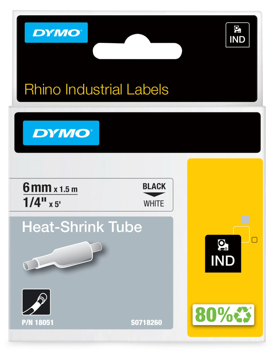 DYMO Rhino Industrie Schrumpfschlauch-Kabeletiketten | 6 mm1,5 m | Schwarz auf weiß | für Rhino Beschriftungsgerät, D1, Belgien, 1,5 m, 1 Stück(e), 34 mm, 87 mm