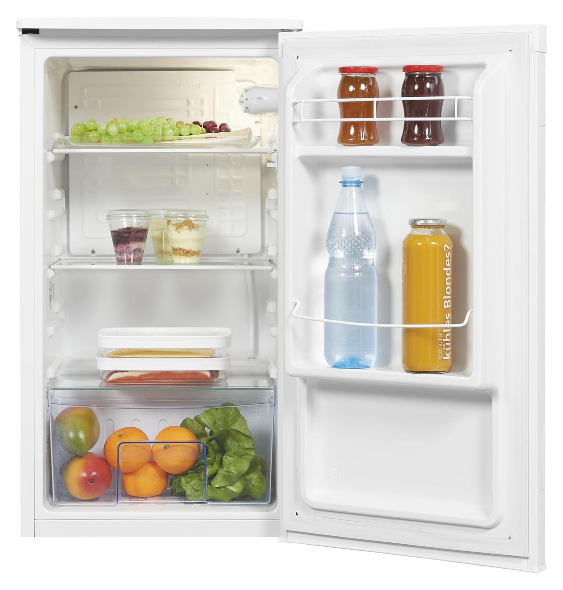 Exquisit KS85-V-091E Standkühlschrank, 45 cm breit, 75L, LED Beleuchtung, 2 Türablagen, Flaschenregal, weiß