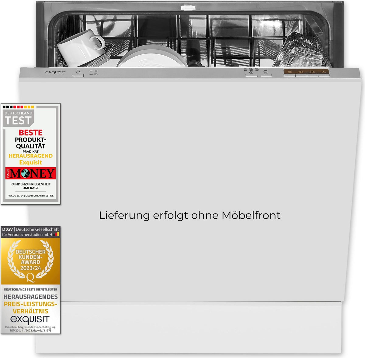 Exquisit Geschirrspüler EGSP6012-E-030E silber | Spülmaschine 60 cm | ECO-Modus | Maßgedecke: 12 | Vollintegriert
