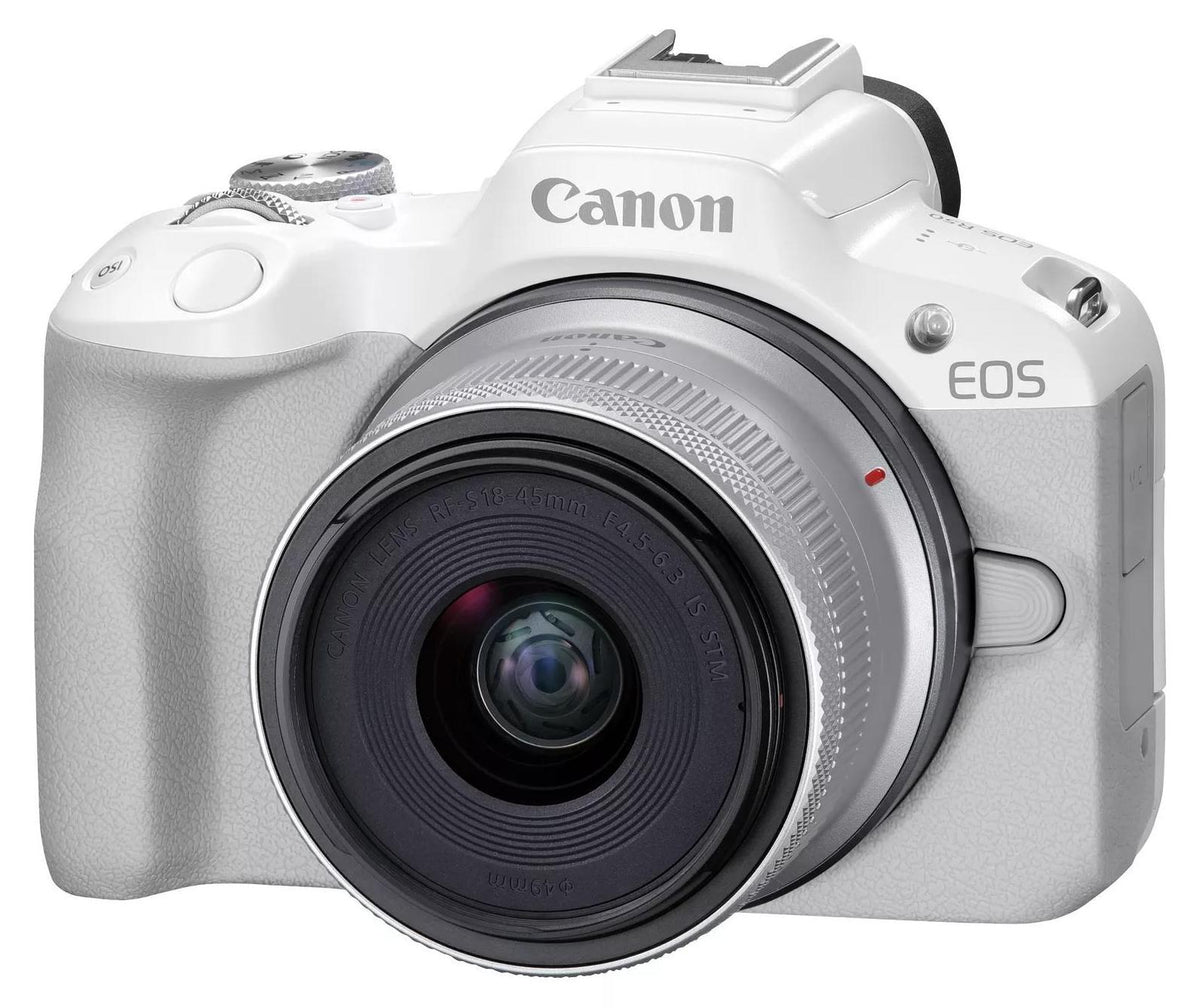 Canon EOS R50, Weiß + RF-S 18-45mm F4.5-6.3 IS STM Kit, 24,2 MP, 6000 x 4000 Pixel, CMOS, 4K Ultra HD, Touchscreen, Weiß