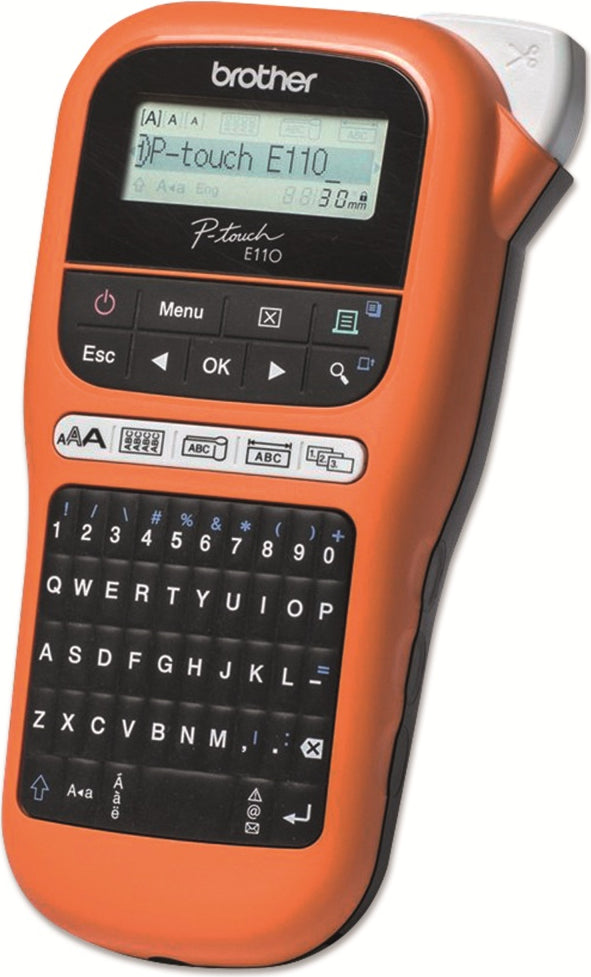 Brother PT-E110, QWERTY, HGe/TZe, Wärmeübertragung, 180 x 180 DPI, 20 mm/sek, Schwarz, Orange