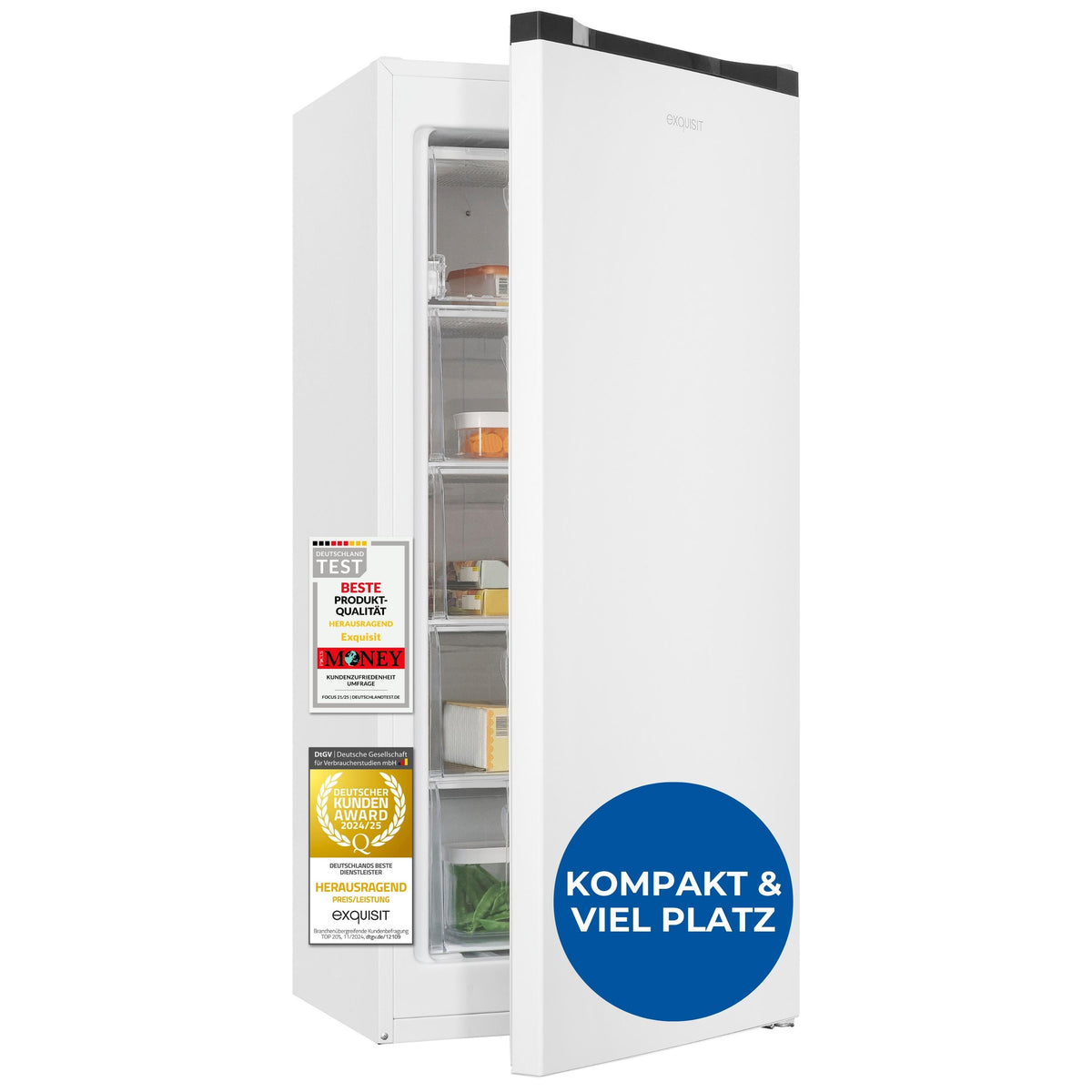 Exquisit Gefrierschrank, 145 Liter, Standgerät, 4-Sterne-Gefrieren, manuelle Temperaturregelung, kompakt, GS145-050C weiss