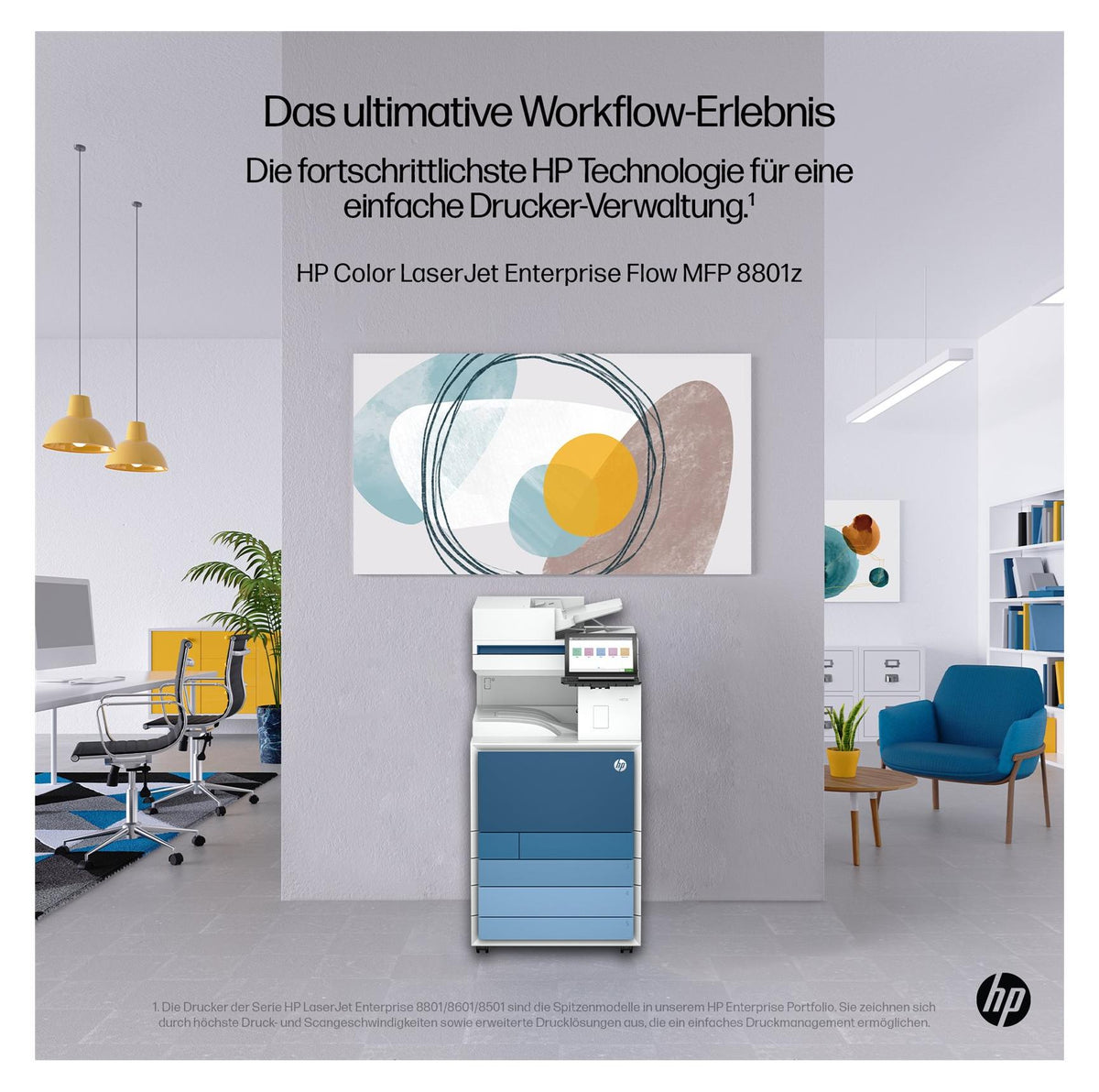HP LaserJet Enterprise 8801z Multifunction Farbe Drucker, Nur Ethernet; Duplex; Kopierer, Scanner, Laser, Farbdruck, 1200 x 1200 DPI, A3, Direktdruck, Blau, Weiß