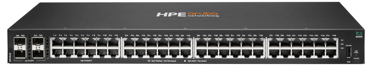HPE Aruba Networking CX 6000 48p 10M/100M/1G 4p SFP 1G Switch, Managed, L2/L3, Gigabit Ethernet (10/100/1000), Rack-Einbau, 1U