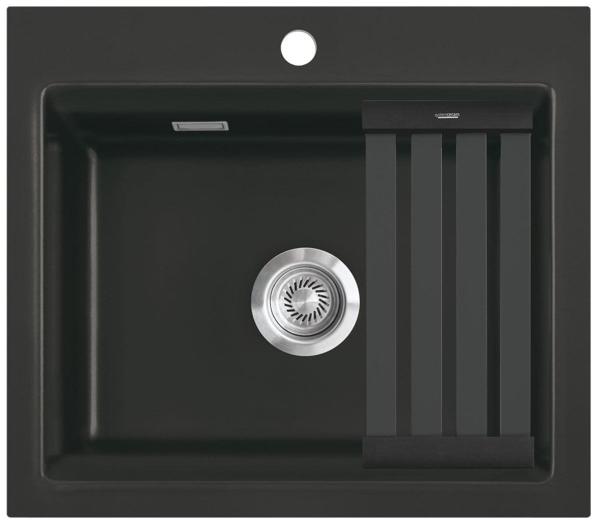 KeraDomo Spüle KARA 57 in NIGRA mit Handbetätigung / ab Schrankbreite 60 cm / Einbauspüle