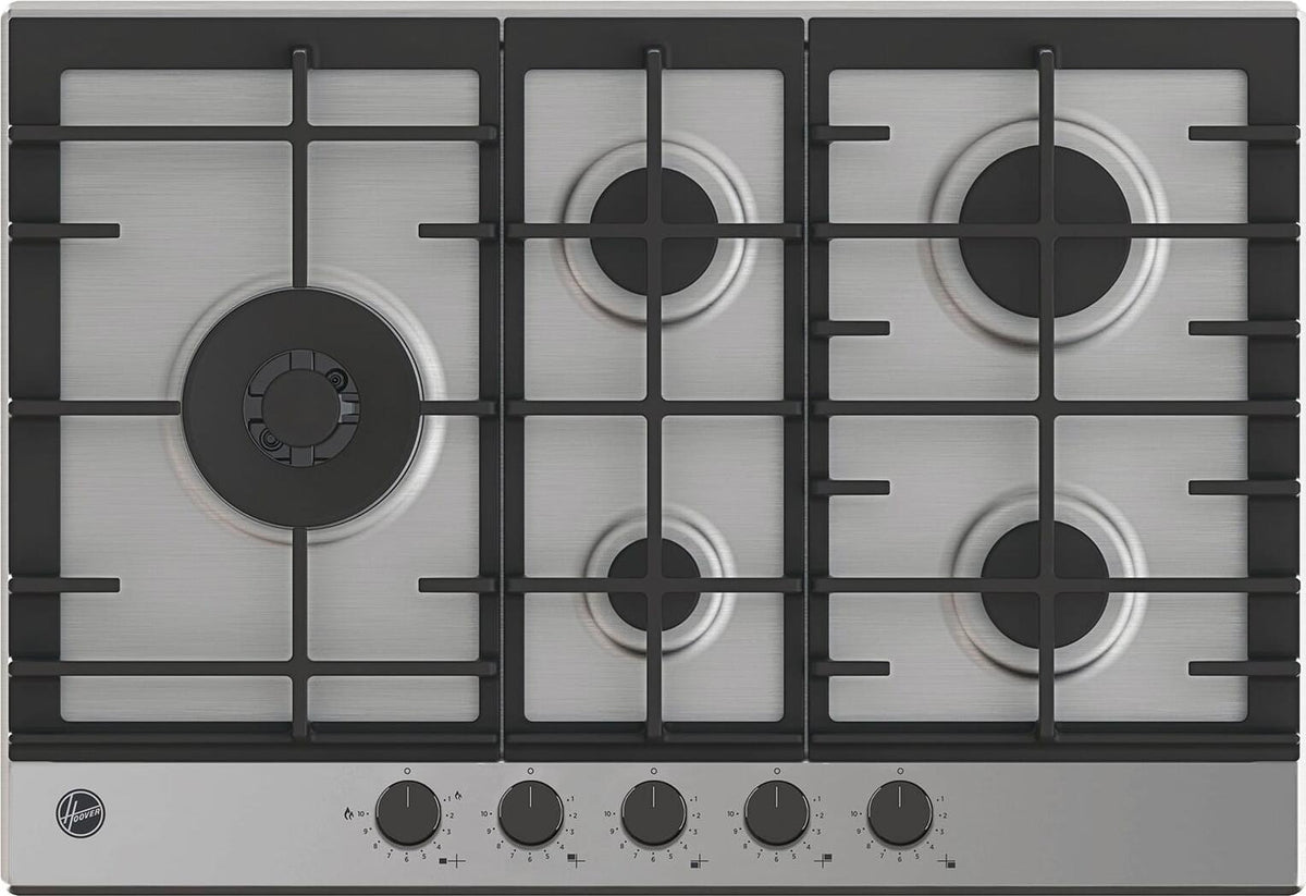 Hoover H-HOB 500 GAS HHG7WL5WC5X NL, Edelstahl, Integriert, 59.5 cm, Gaskochfeld, Edelstahl, 5 Zone(n)