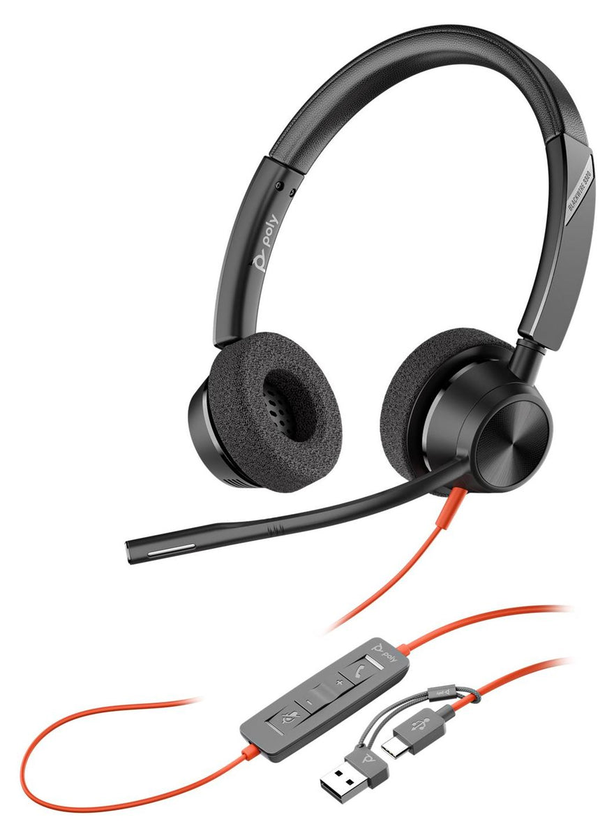 HP Poly Blackwire 3320 USB-C Stereo-Headset +USB-C/A-Adapter, Kabelgebunden, 20 - 20000 Hz, Büro/Callcenter, 131 g, Kopfhörer, Schwarz
