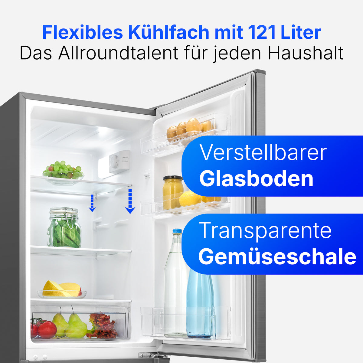 Bomann® Kühlschrank mit Gefrierfach | | 143cm | Kühl Gefrierkombination leise | Türanschlag wechselbar | 173L | KG 7359 inox