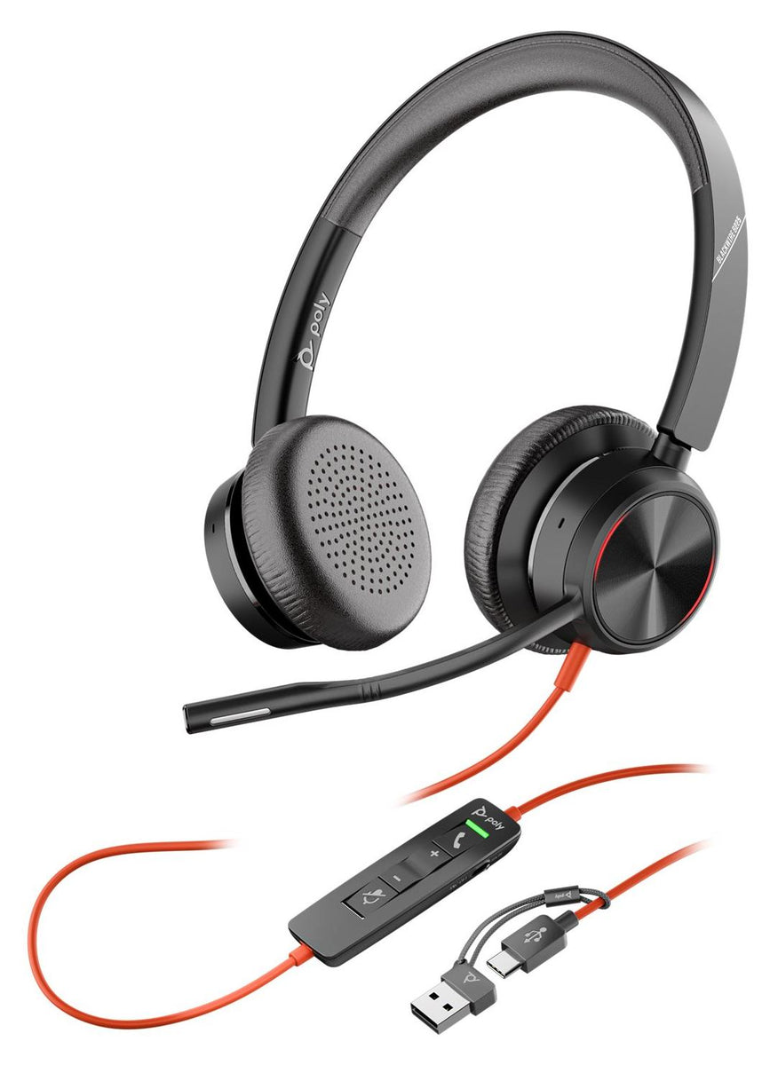 HP Poly Blackwire 8225 USB-C Stereo-Headset, für Microsoft Teams , + USB-C/A-Adapter, Kabelgebunden, Büro/Callcenter, 186 g, Kopfhörer, Schwarz