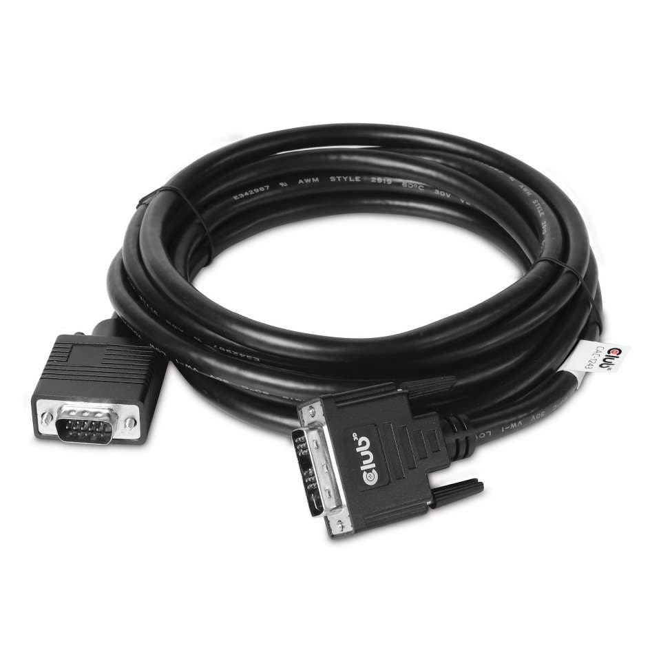 CLUB3D DVI-A TO VGA CABLE M/M 3m/ 9.8ft 28 AWG, 3 m, DVI-A, VGA, Stecker, Stecker, Gerade