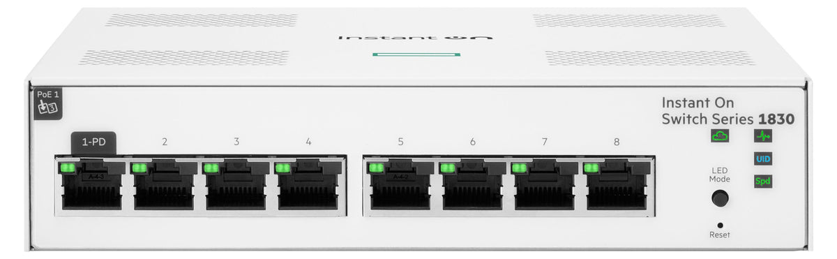 HPE Aruba Networking Networking Instant On Switch 8p Gigabit 1830, Managed, L2, Gigabit Ethernet (10/100/1000), Vollduplex, Rack-Einbau
