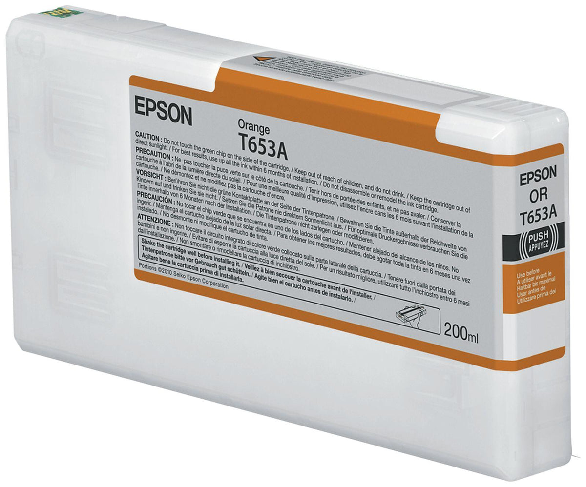 Epson T653A Orange-Tintenpatrone (200 ml), Standardertrag, Orange, Tinte auf Pigmentbasis, 200 ml, 1 Stück(e), Einzelpackung