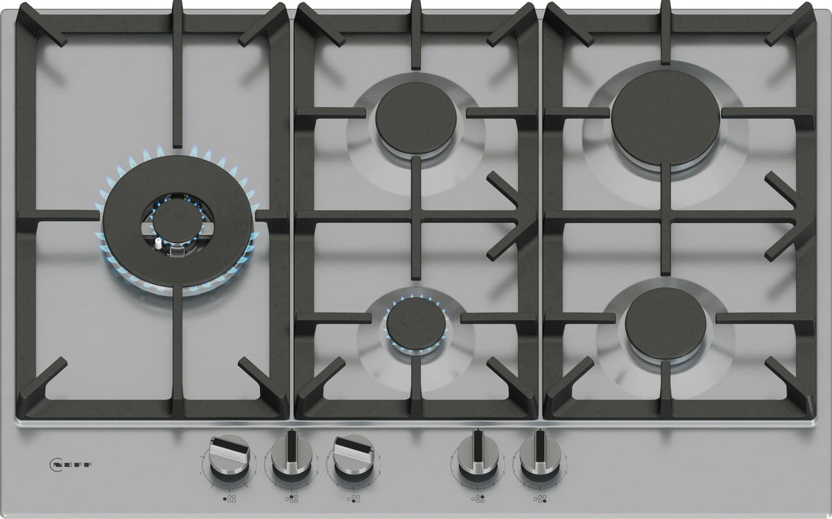 Neff T27CIS8N0, Schwarz, Edelstahl, Integriert, 75 cm, Gaskochfeld, Edelstahl, 5 Zone(n)