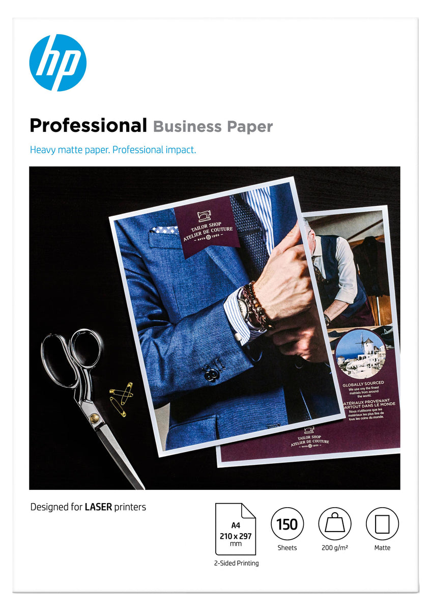 HP Professional Business-Papier, matt – 200 g/m2 A4 (210 x 297 mm), 150 Blatt, Laserdrucken, A4 (210x297 mm), Matt, 150 Blätter, 200 g/m², Weiß