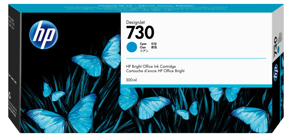 HP 730 DesignJet Druckerpatrone Cyan 300 ml, HP DesignJet T1700 Druckerserie, Thermal Inkjet, Cyan, P2V68A, Business, Singapur