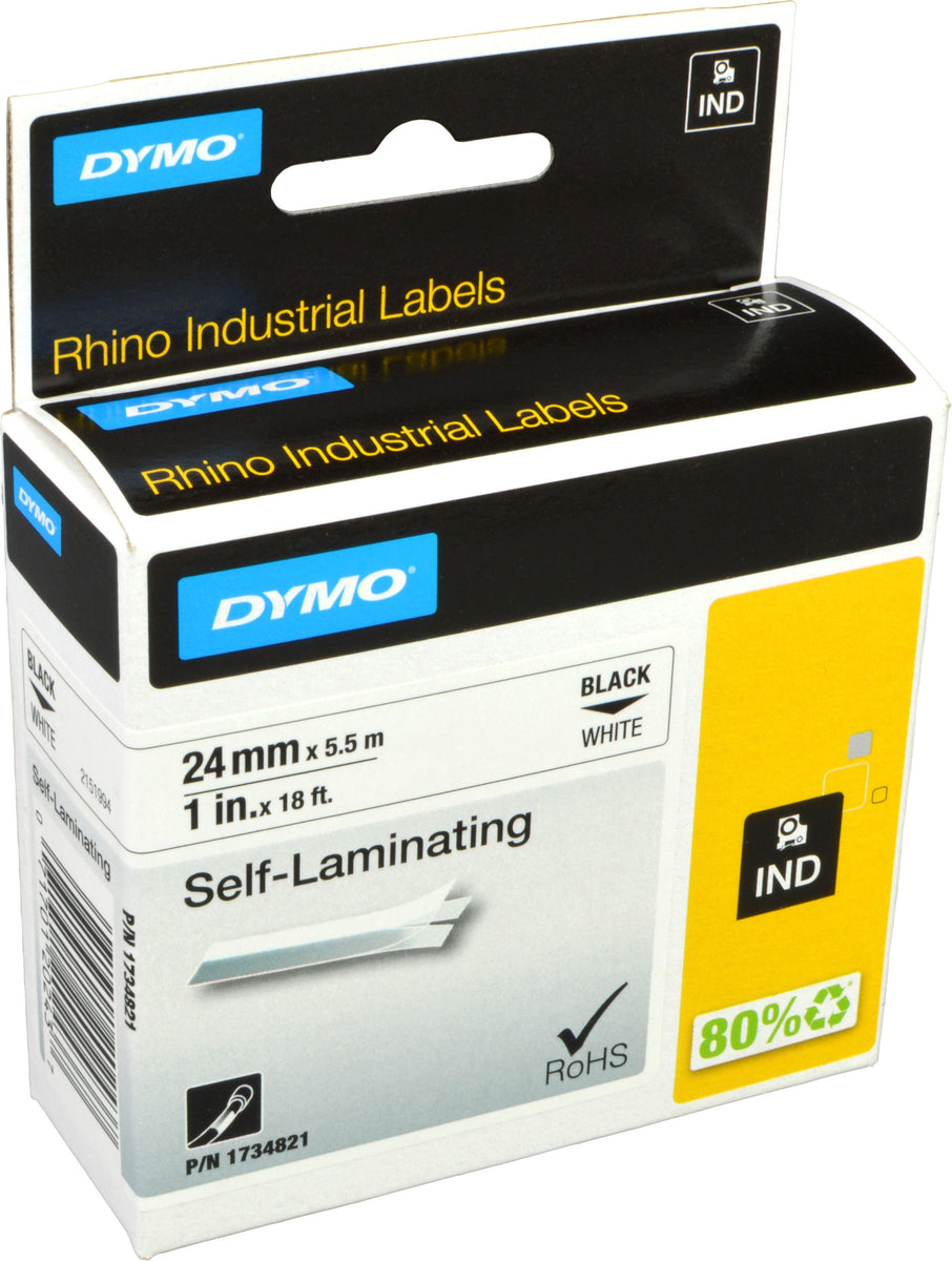 DYMO Rhino Industrie selbstlaminierende etiketten | 24 mm x 5,5 m | Schwarz auf Weiß | für Rhino Beschriftungsgerät, Weiß, 57 g