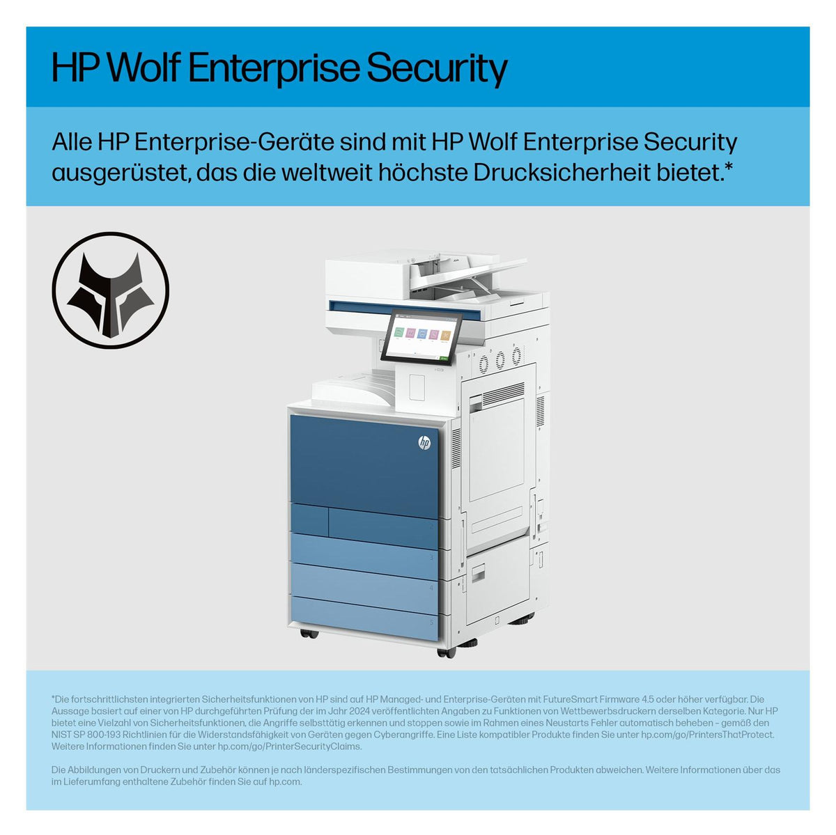 HP LaserJet Enterprise 8801dn Multifunction Farbe Drucker, Nur Ethernet; Duplex; Kopierer, Scanner, Laser, Farbdruck, 1200 x 1200 DPI, A3, Direktdruck, Blau, Weiß