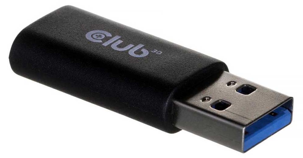 CLUB3D USB 3.2 Gen1 Typ-A auf USB 3.2 Gen1 Typ-C Adapter St./B., USB A, USB TYPE C, 0 m, Schwarz