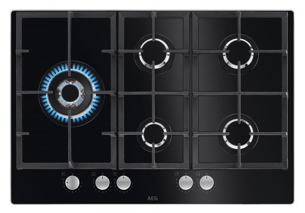 AEG HKB75820NB - 949631020, Schwarz, Integriert, 75 cm, Gaskochfeld, Glas, 5 Zone(n)