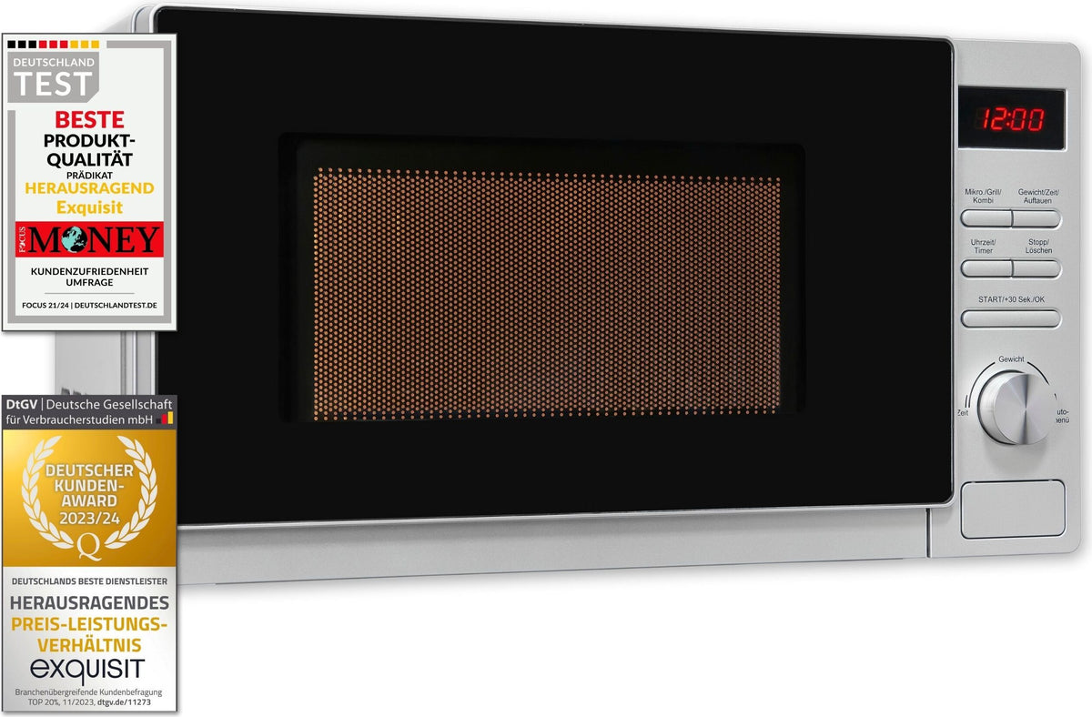 Exquisit Mikrowelle MW 2070-3 GDI si | Grill | max. 1000 W | Garraum 20 l | Silber-Glas Front