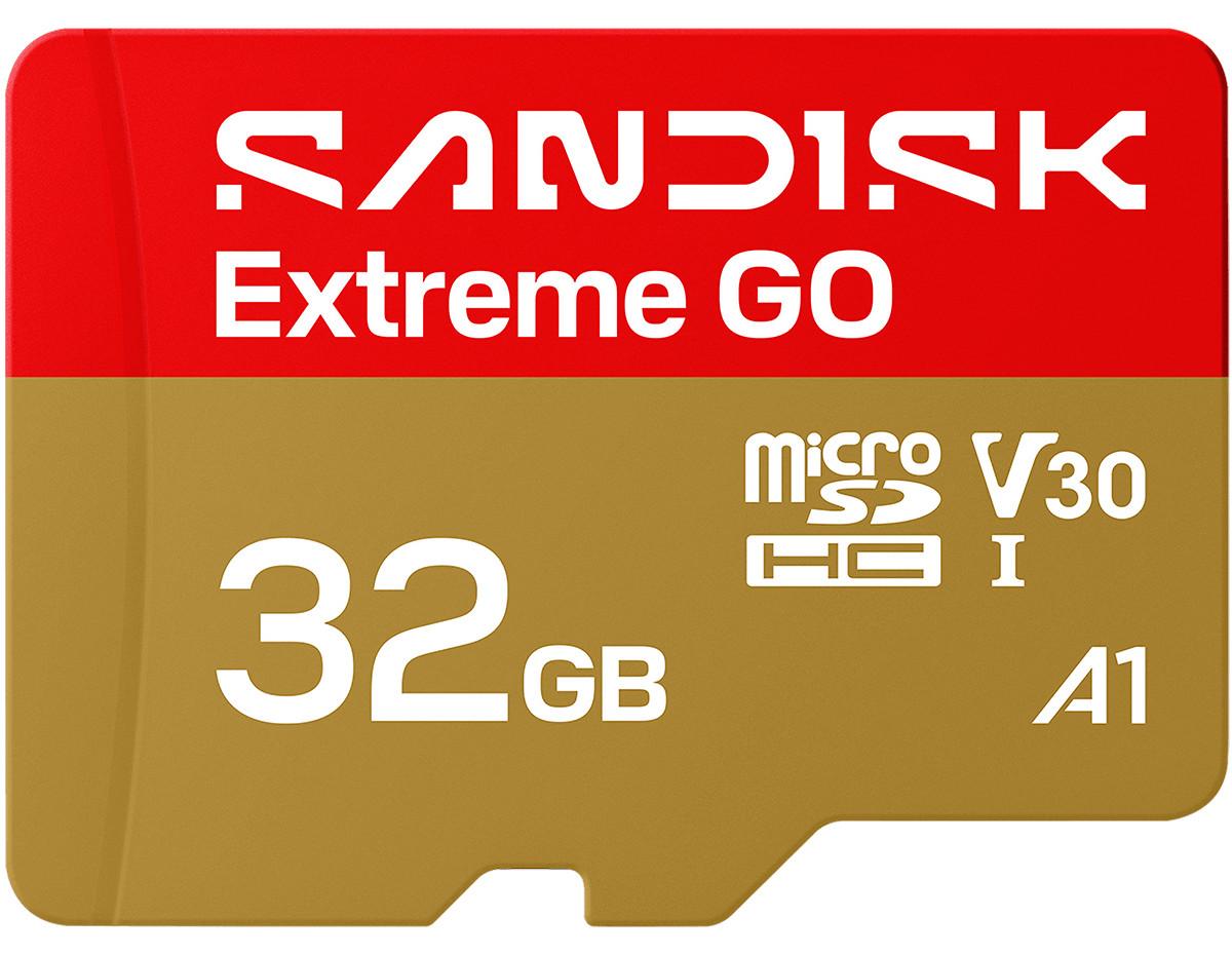 SanDisk Extreme GO, 32 GB, MicroSDHC, UHS-I, 100 MB/s, 60 MB/s, Class 3 (U3)